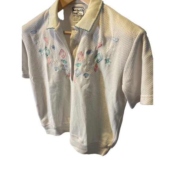 Vintage Keneth Too White Pastel Embroidered Collared Short Sleeved Top Sz M - Picture 3 of 6